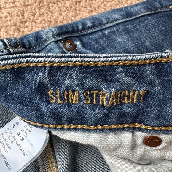 American Eagle Jeans Mens 28x29 Slim Straight Blue Light Wash Denim Mid Rise - Picture 6 of 14